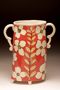 Image of the porcelain paper clay work Dark Orange Floral Vase by Jerry L. Bennett.